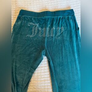 Juicy Couture Teal Velour Rhinestone Logo Sweatpants